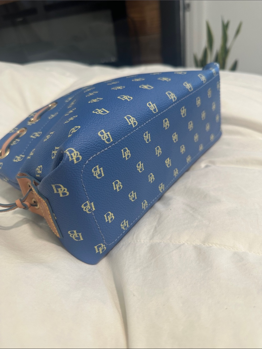 Dooney & Bourke Mini Blue and Tan Logo Satchel - Picture 5 of 10